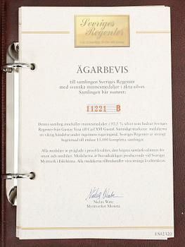 MINNESMYNT, 23 st, sterlingsilver, "Sveriges regenter", ca 621 g.