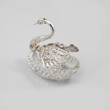 SALTKAR, silver och glas, importstämplad, 1900-talets andra hälft.