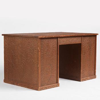 Otto Wretling, tillskrivet, skrivbord, "partner's desk", med två stolar, tidigt 1900-tal, jugend.