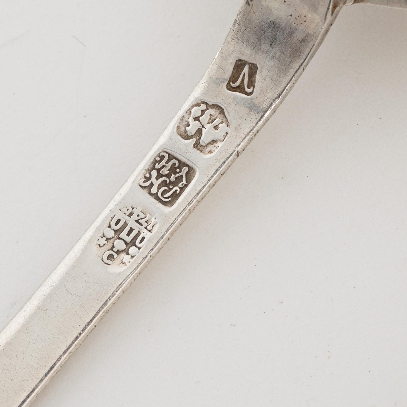 Skedar, 5 st, silver, bland annat Lars Biugg, Jönköping 1782.
