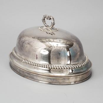 An English Sheffield silver plate meat cover engraved with famity crest.