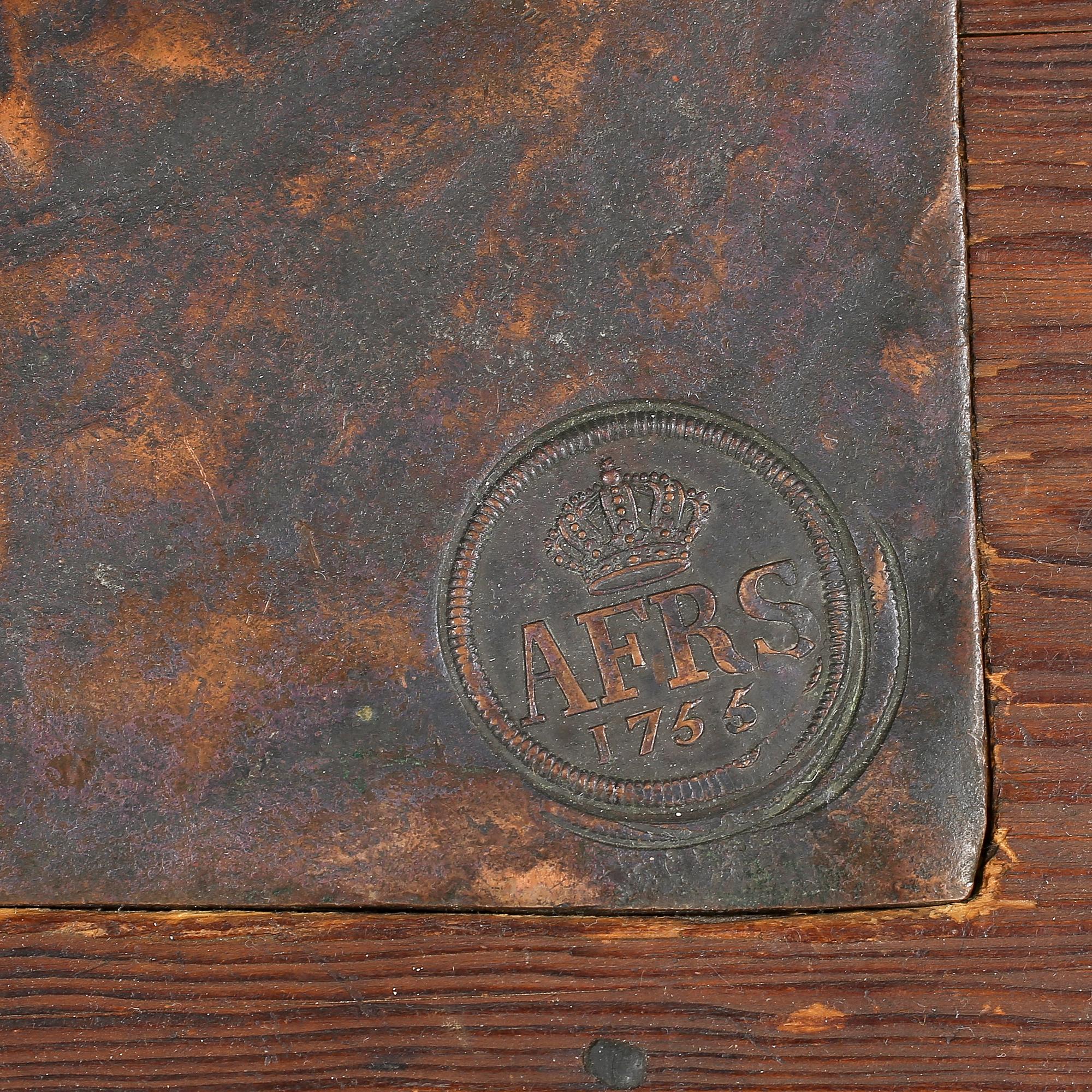 PLÅTMYNT, koppar, 4 Daler, Adolf Fredrik av Sverige, 1755.