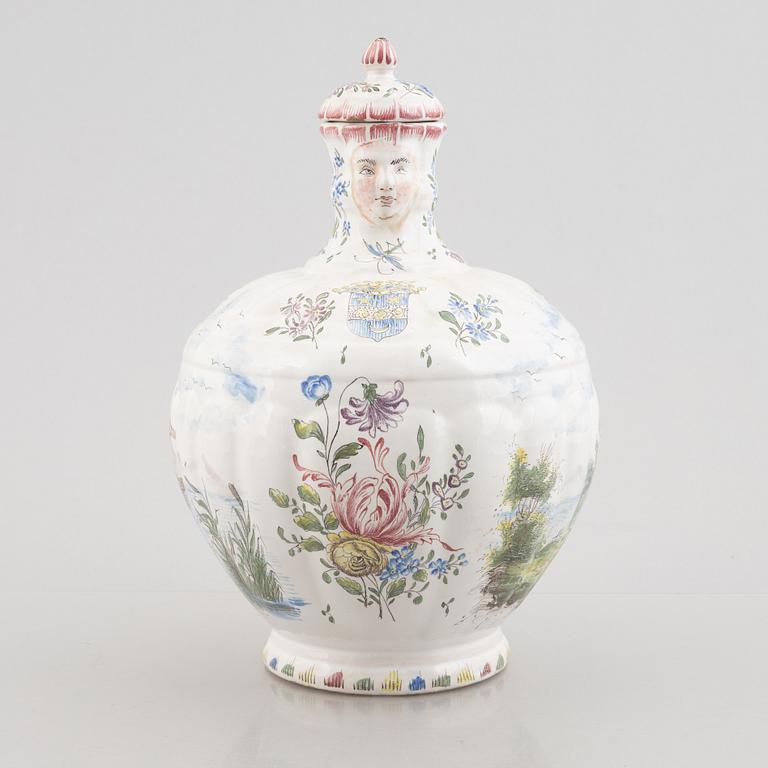An earthenware historic style jug, end of the 20th century.