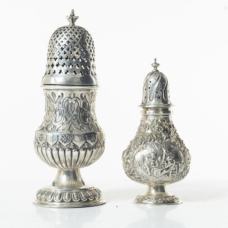 Two silver shakers, including with mark of JL Hultman, Stockholm 1949.