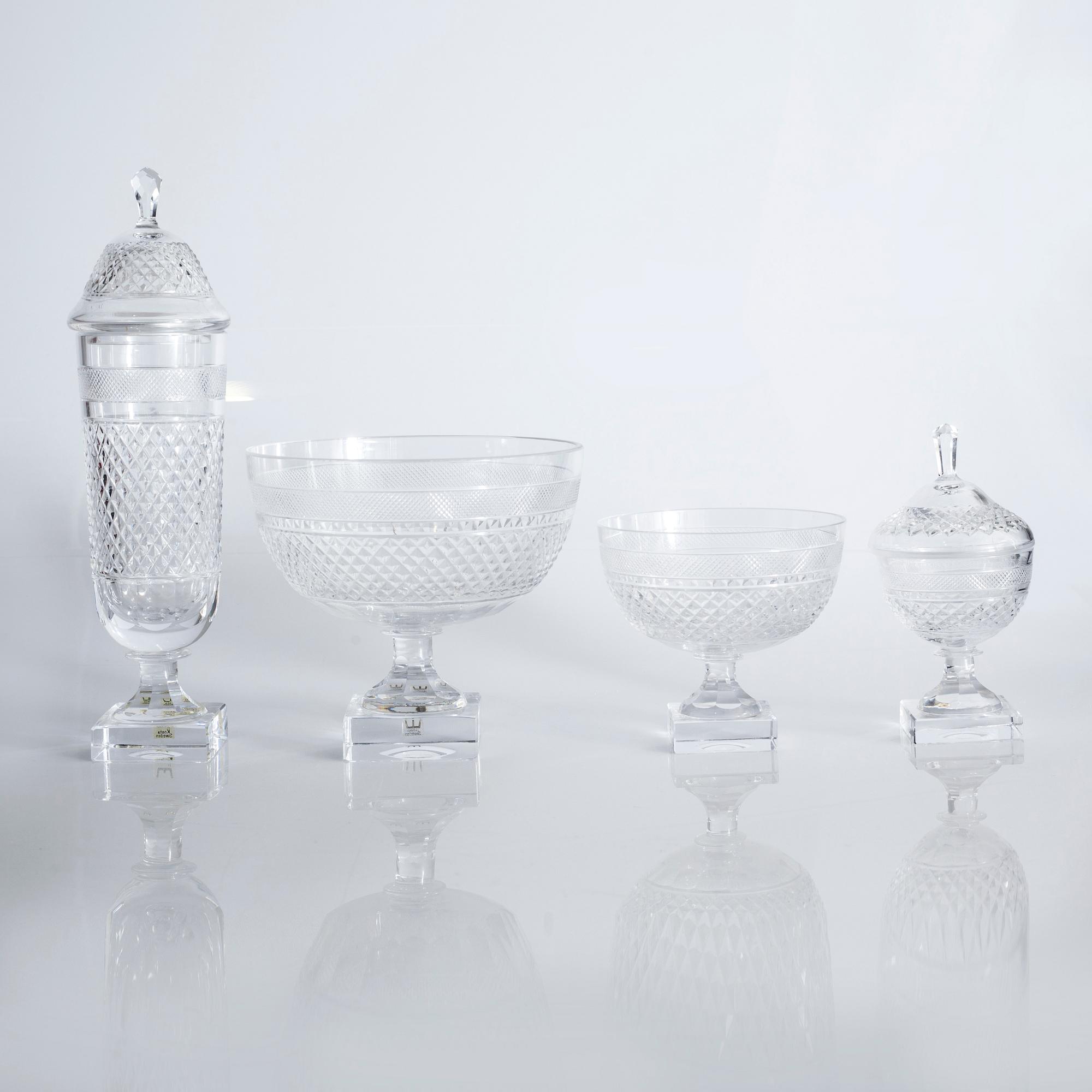 Four glass bowls on foot, "Kent", by Elis Bergh for Kosta, second half of the 20th century.