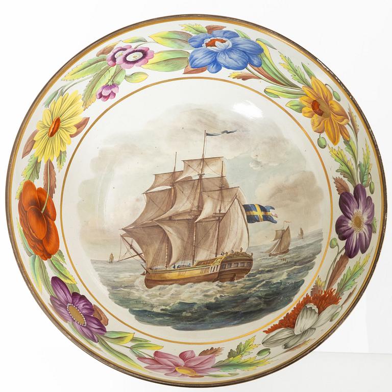 A massive Swedish earthenware punch bowl, around 1900.