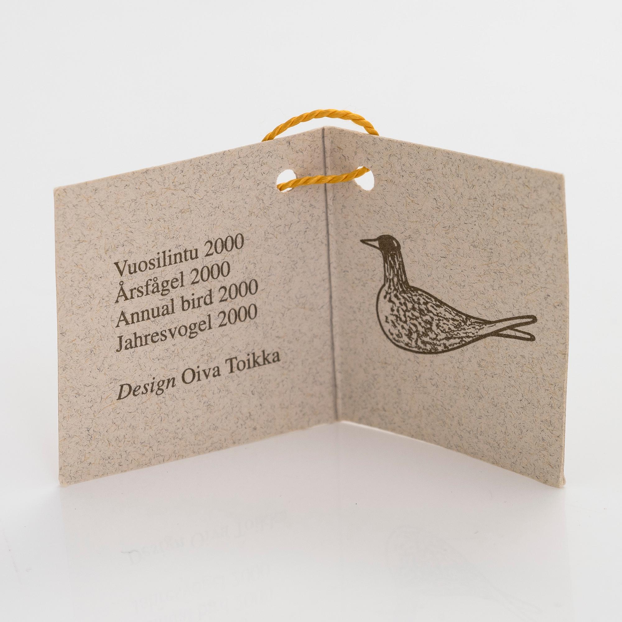 Oiva Toikka, an annual glass bird, 'Arctic tern', signed O. Toikka Nuutajärvi 2000 Sonera GSM A-sarja.