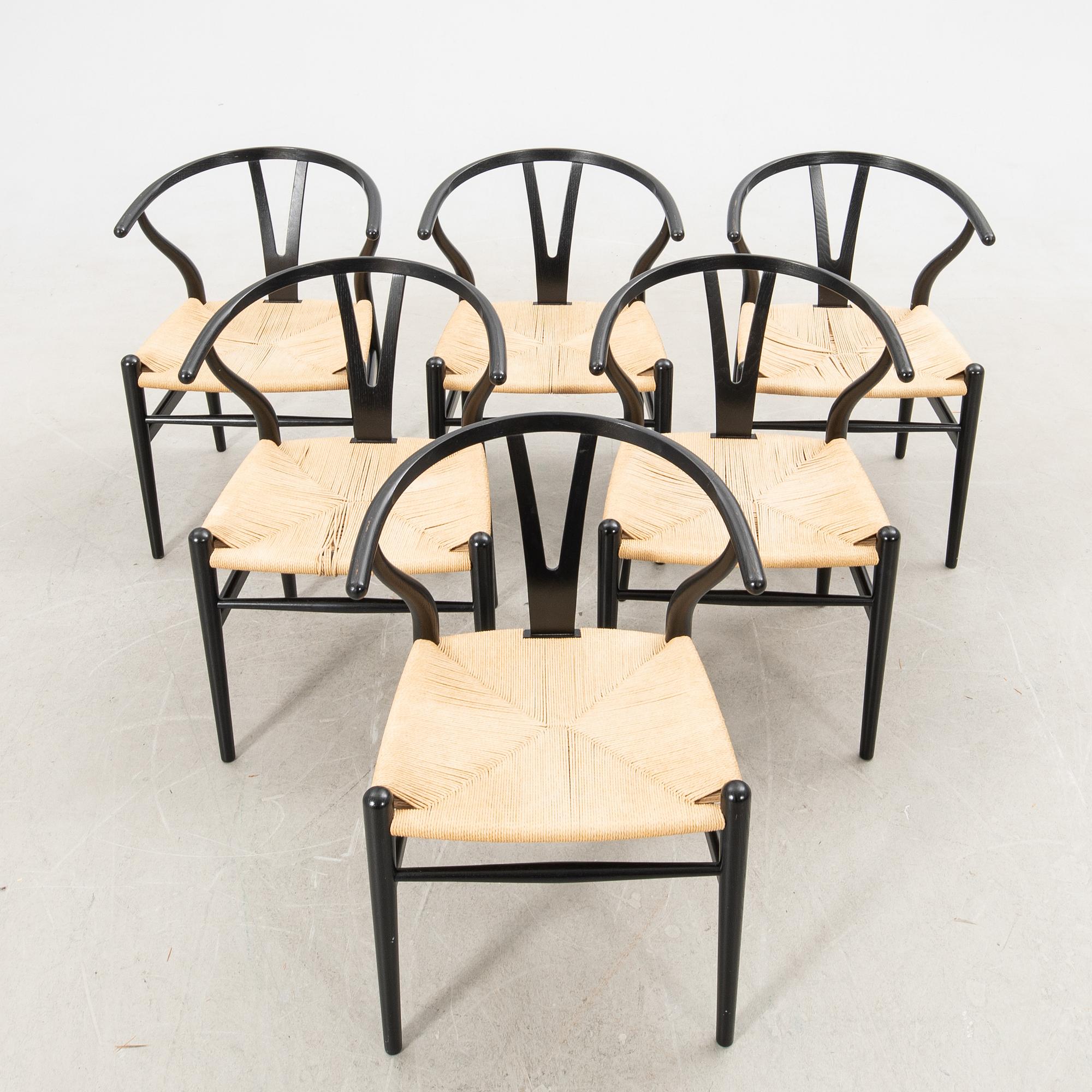 Hans J. Wegner, stolar, 6 st, "Y-stolen" modell CH-24, Carl Hansen & Søn, Danmark. 2000-tal.
