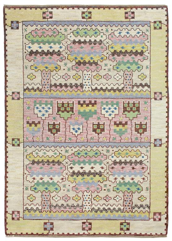CARPET. "Lunden". Knotted pile. 256 x 179 cm. Signed MMF.