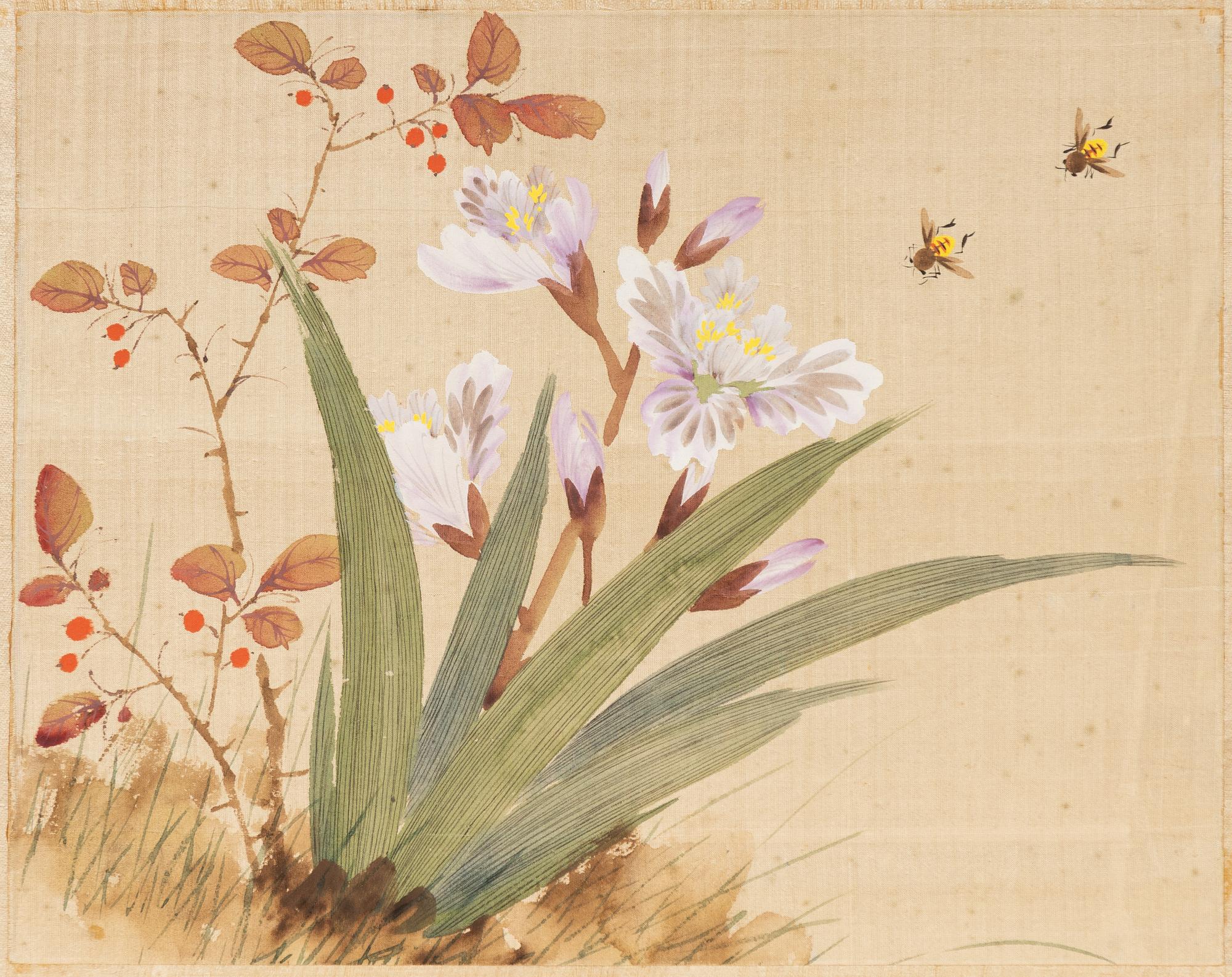 Three paintings on silk, China, mid-20th Century.