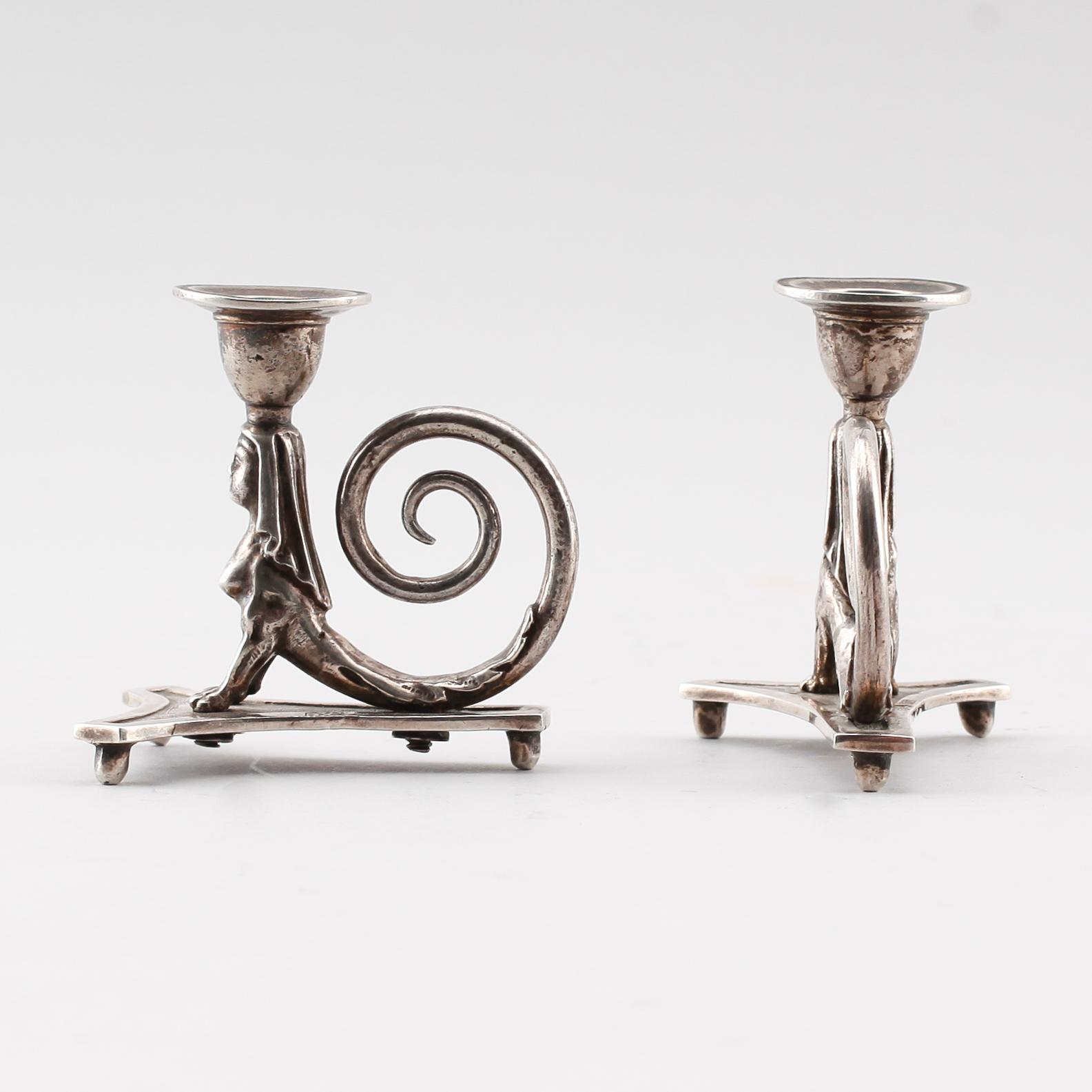 LJUSSTAKAR, 1 par, silver, Blau, empire.