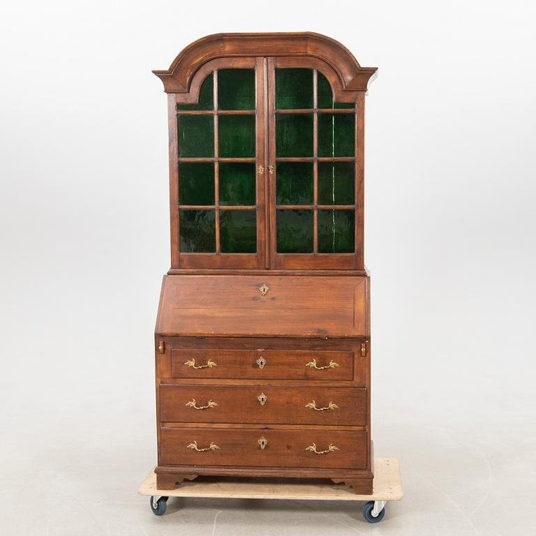 Slant-front secretary with a glazed section, 18th century.
