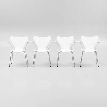 Arne Jacobsen, four 'Series 7' chairs, Fritz Hansen, Denmark, 2002.