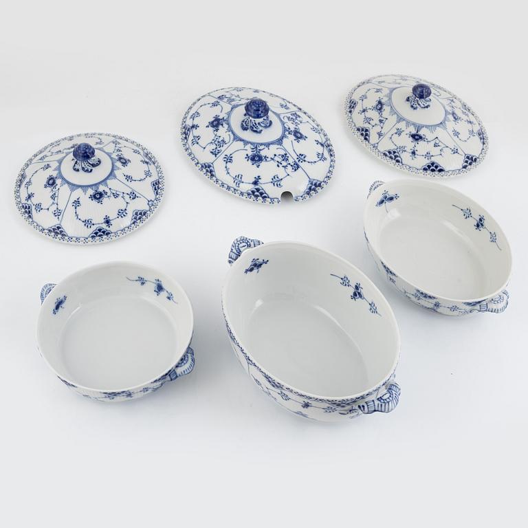 A set of three 'Musselmalet' full-lace porcelain tureens, Royal Copenhagen, Denmark.