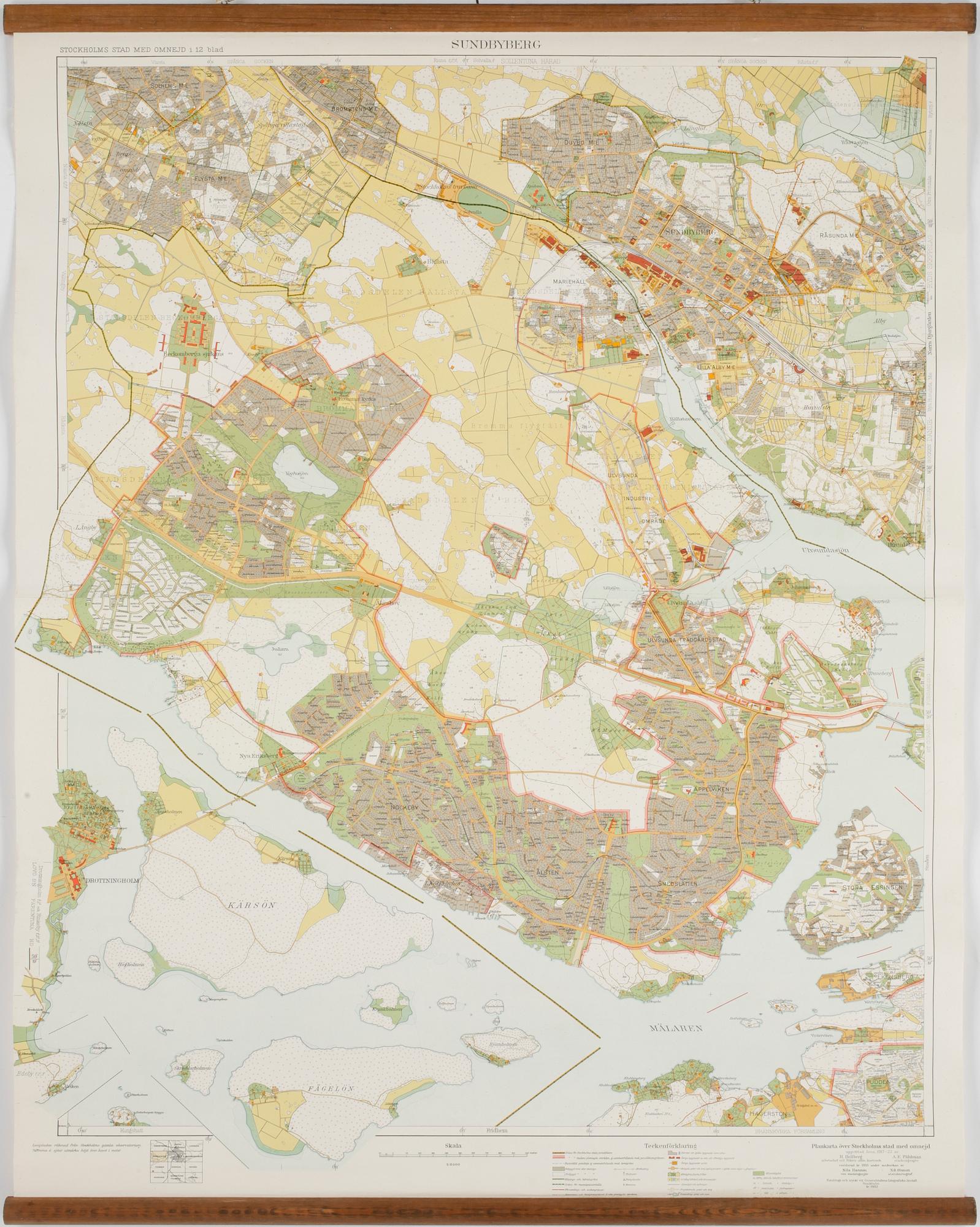 KARTA, kolorerad litografi, Generalstabens litografiska anstalt Stockholm, 1933.