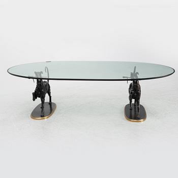 A glass and bronze coffee table, later part of the 20th century.
