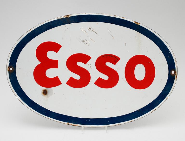 REKLAMSKYLT, emalj, Esso, 1940-/1950-tal.