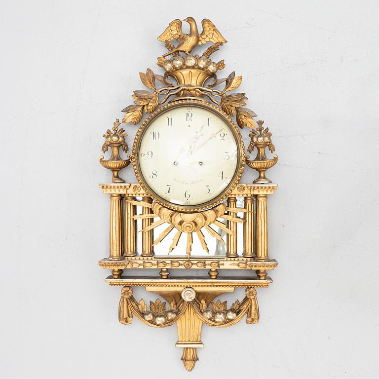 A Gustavian wall clock signed by Jacob Koch (active in Stockholm, 1762-1805).