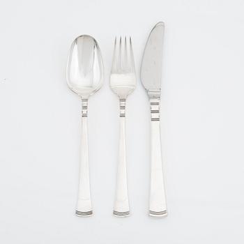 Theresia Hvorslev, bestickuppsättning, 36 delar, silver, modell "Thema", Mema, Lidköping 1974-75.