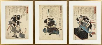 Utagawa Kuniyoshi, three woodblock prints from the series 'Seichu gishi den' 誠忠義士傳 (Forty-seven Ronin).