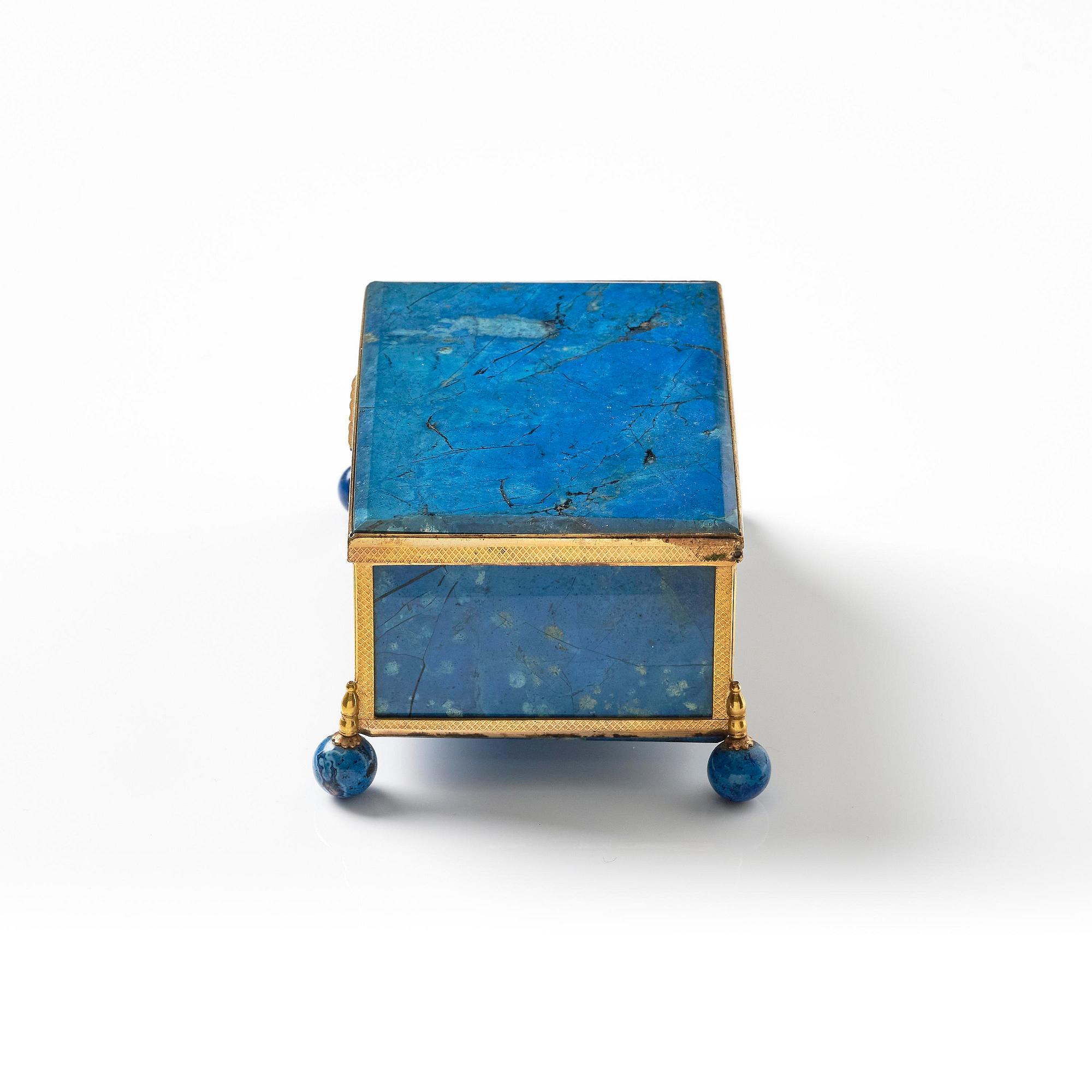 A presumably French lapis lazuli and gilt metal box, late 19th century.