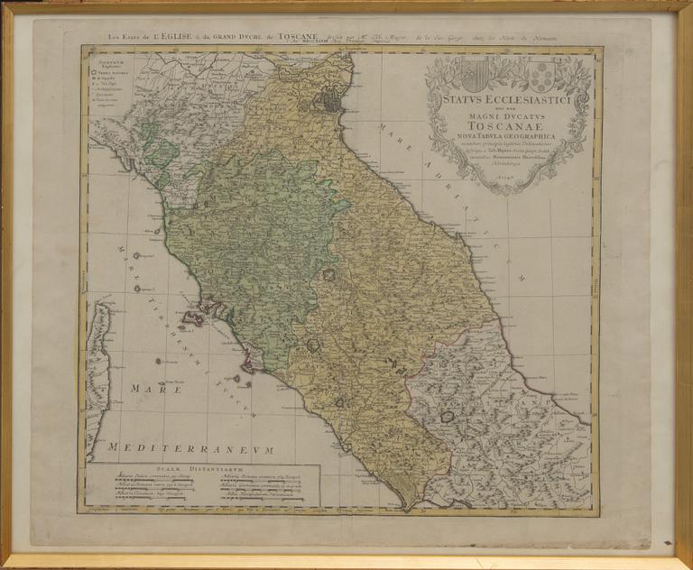 KARTA, kolorerad, "Status Ecclesiastici nec non Magni Ducatus Toscanae". Nürnberg 1748.