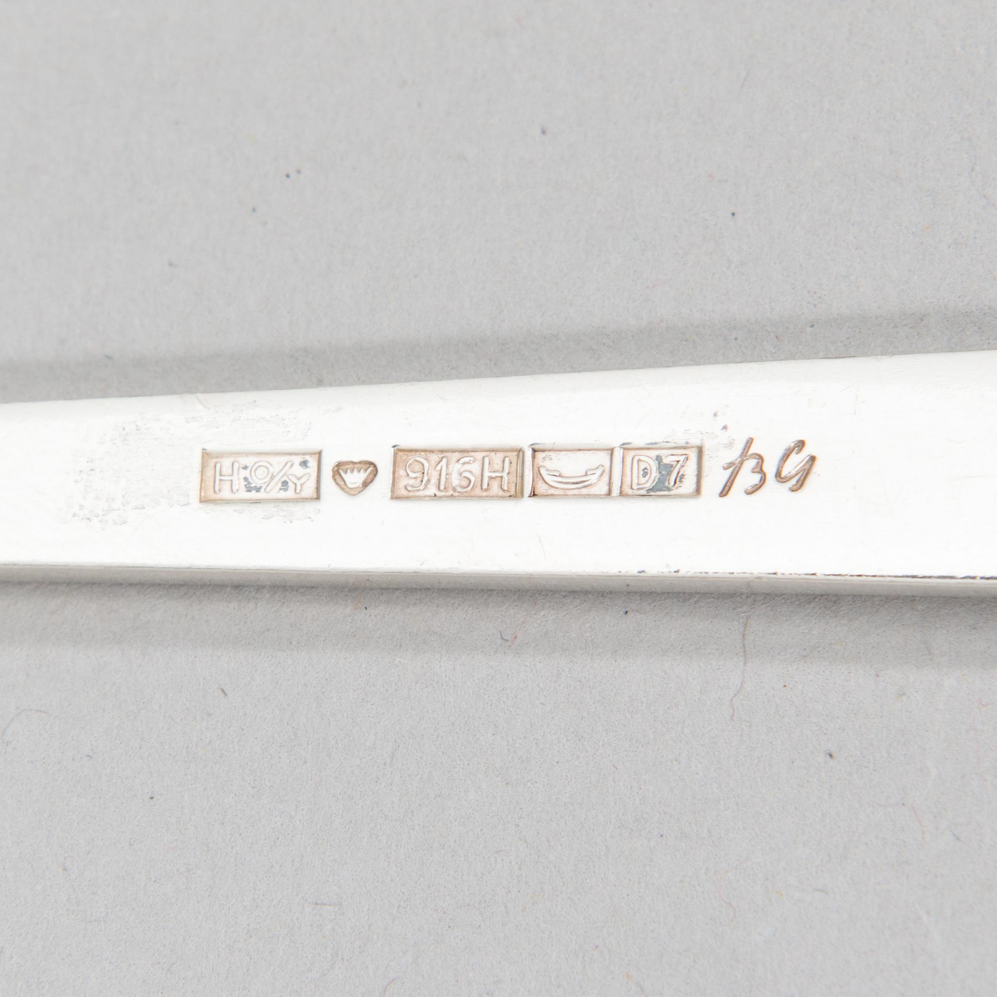 Bertel Gardberg, A 96-piece set of "Birgitta" silver cutlery, marked BG, Hopeatehdas oy, Helsinki 1956-64.