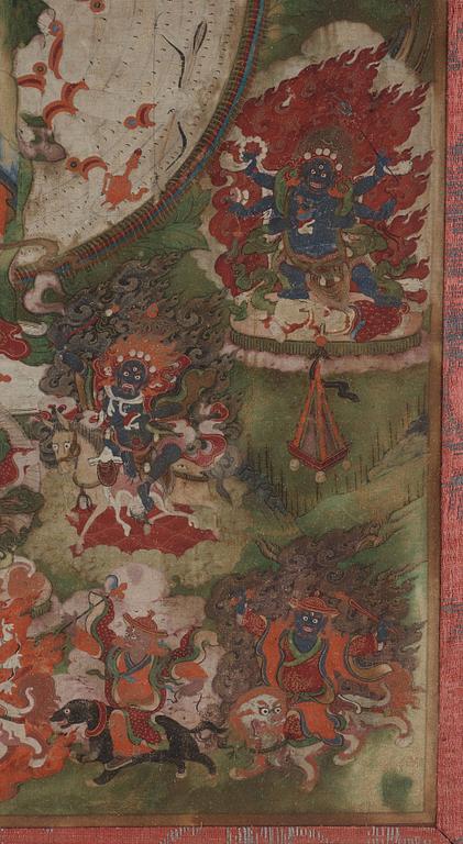 THANGKA, färgpigment på bomull och papper. Tibet, 17/1800-tal.