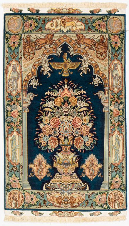 A rug, Tabriz, part silk, figural, ca 167 x 98 cm.