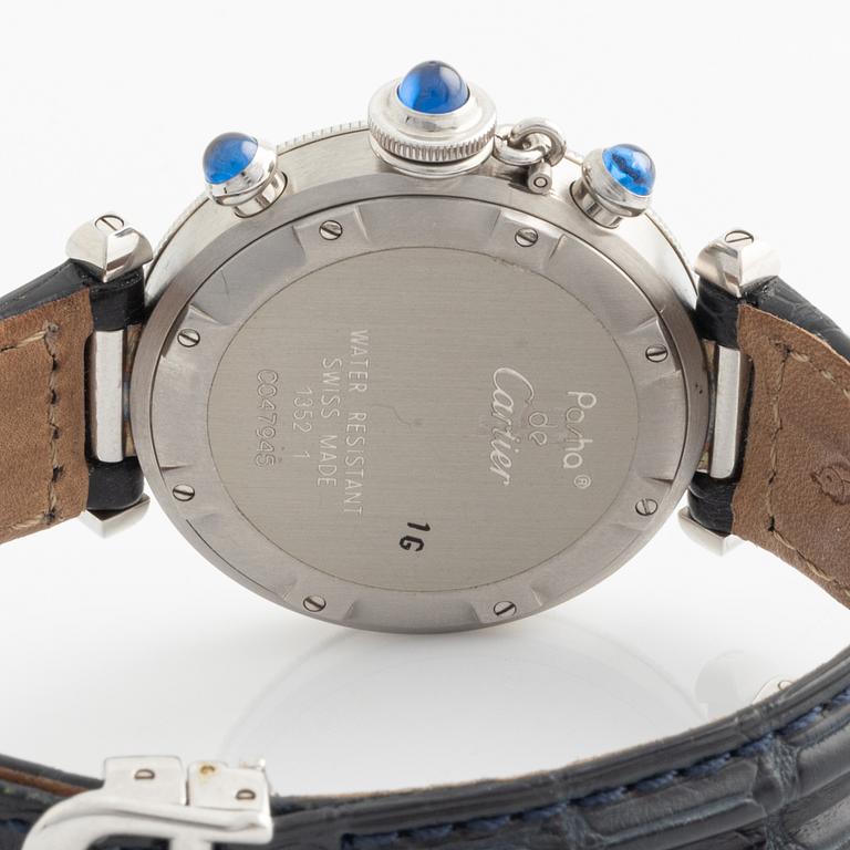Cartier, Pasha, wristwatch, chronograph, 35,5 mm.