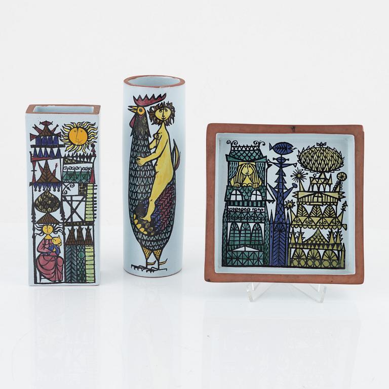 Stig Lindberg, a set of three 'Karneval' earthenware pieces by Stig Lindberg, Gustavsberg Studio, Sweden.