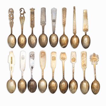 A set of sterling silver and enamel christmas cutlery, Michelsen, Denmark 1940s-1960s (34 pieces).