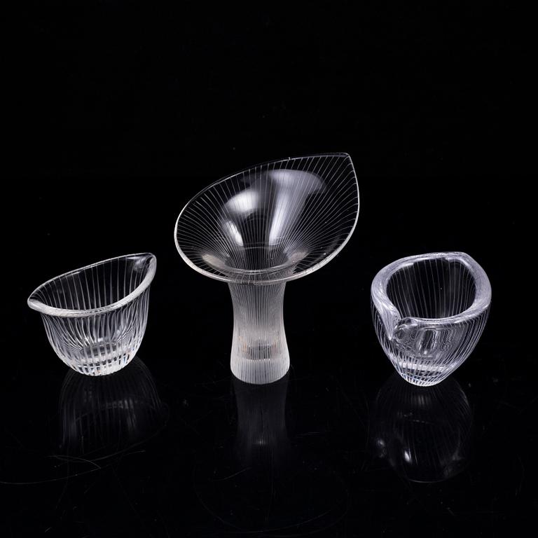 TAPIO WIRKKALA, three glass vases from Iittala, Finland.