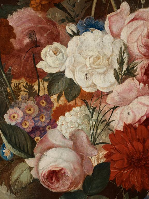 Jan van Os Tillskriven, Blomsterstilleben med gul fjäril och slända.