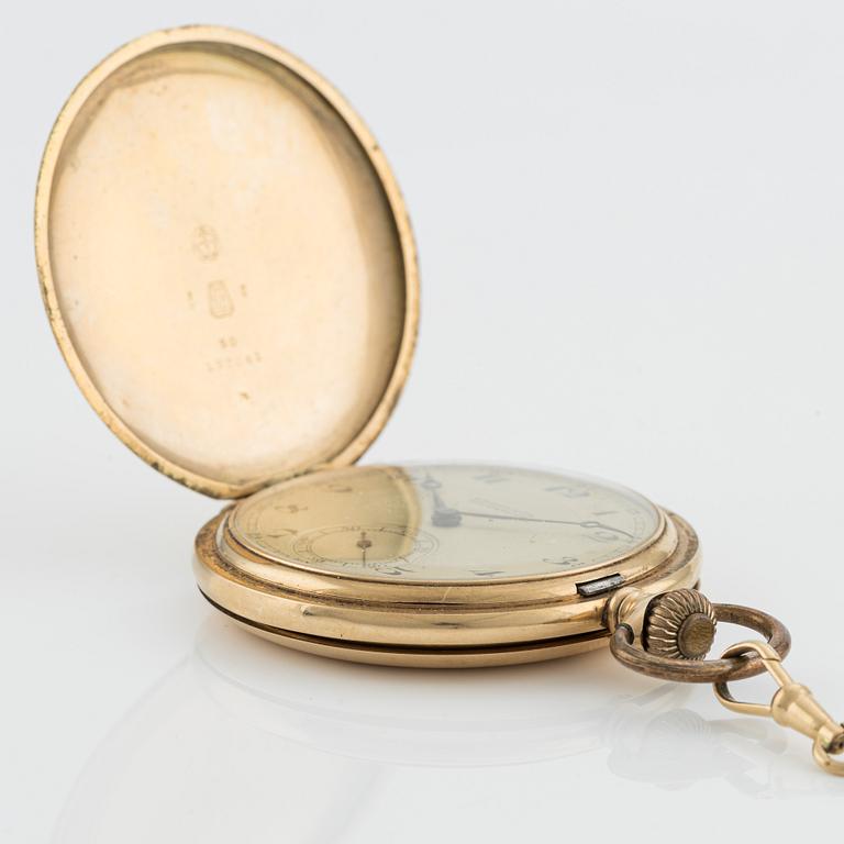 Pocket watch, 14K, "Engström Stockholm", 14/18K gold chain, hunter, 51.5 mm.