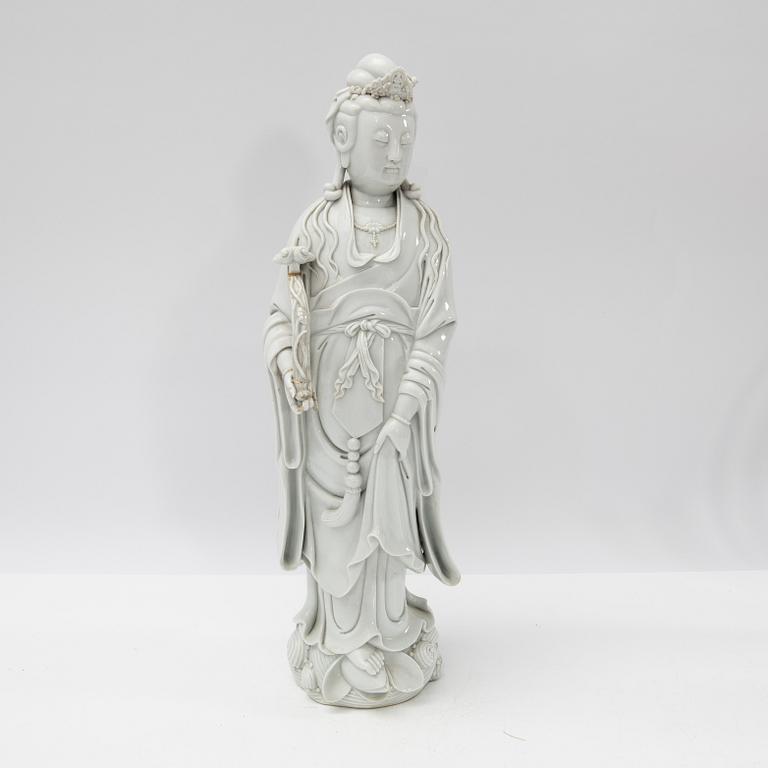 Guanyin, porcelain, blanc de Chine, late Qing dynasty, 19th century.