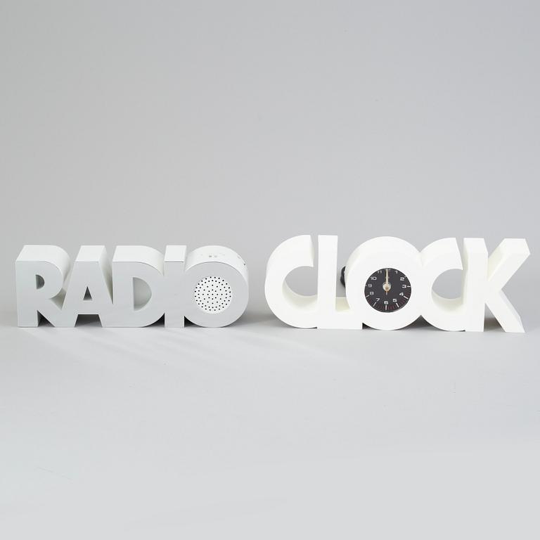 a plastic clock and radio from ISIS, USA, 1980's.