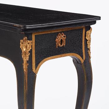 A japanned and gilt-brass mounted table attributed to L- Nordin, Stockholm, later part of the 18th century.