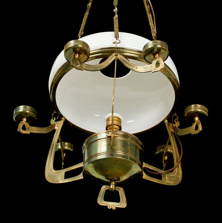 HÄNGFOTOGENLAMPA, mässing, tidigt 1900-tal.