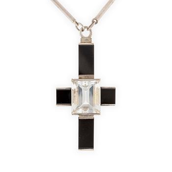 491. Wiwen Nilsson, a pendant, silver with rock crystal and onyx, in the form of a cross, Lund 1939.