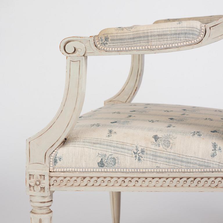 A pair of Gustavian open armchairs by J. Lindgren (master in Stockholm 1770-1800).