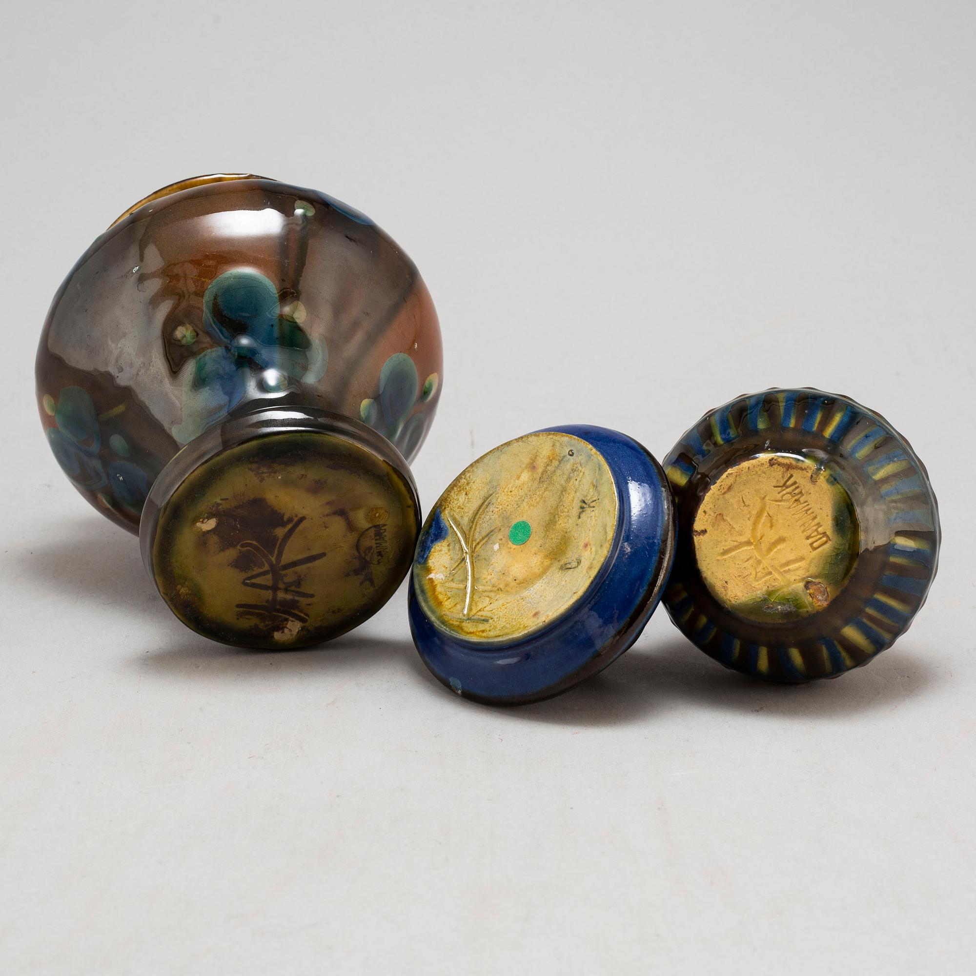 HERMAN AUGUST KÄHLER, eight vases and bowls, ceramics, Denmark, early 20th century.