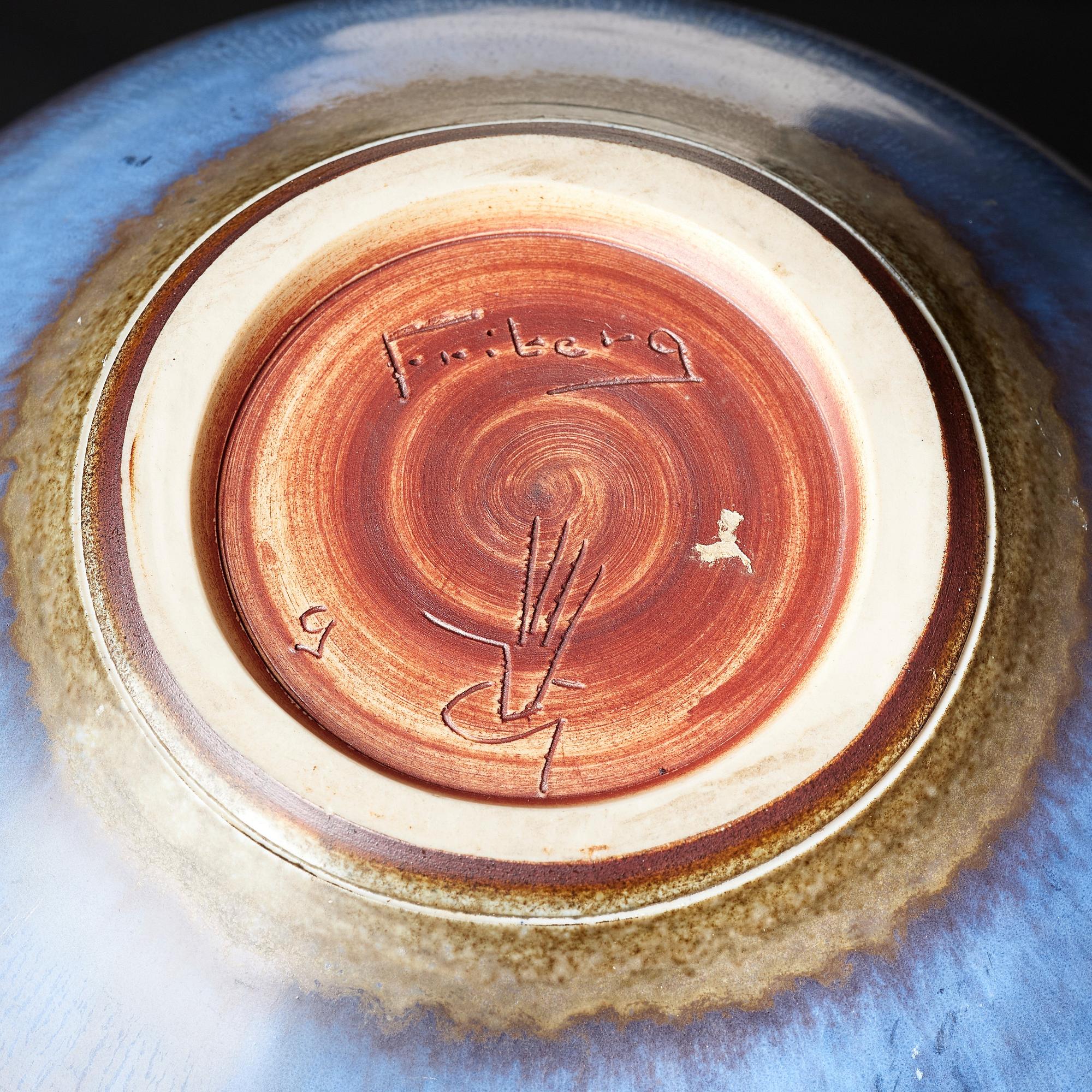 Berndt Friberg, a blue and brown 'rabbit's fur' stoneware vase, Gustavsberg studio, Sweden 1965.