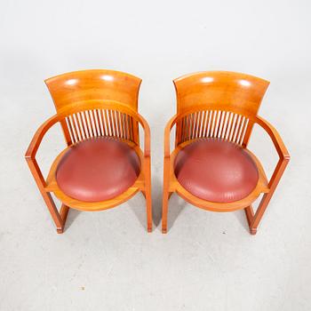 Frank Lloyd Wright Armchairs, "606 Barrel Taliesin", a pair, for Cassina 1986, Signed and numbered 18361 and 18657.