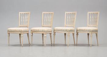 Four Gustavian late 18th century chairs.