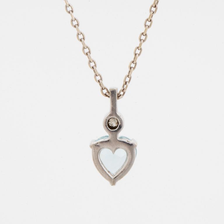 Heart shaped aquamarine and brilliant-cut diamond necklace.