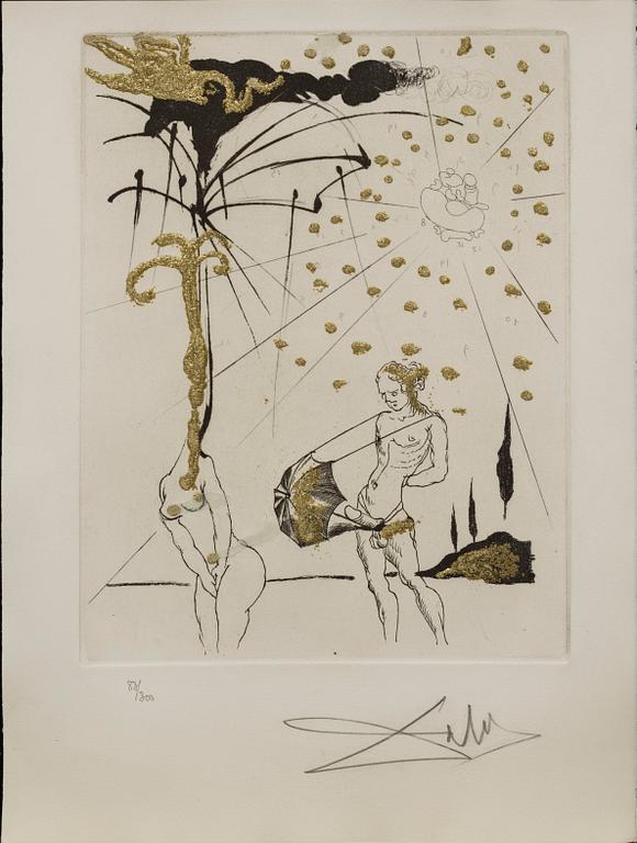 SALVADOR DALÍ, 10 engravings with gold paint, "Les Amours Jaunes", signed and numbered 83/300.