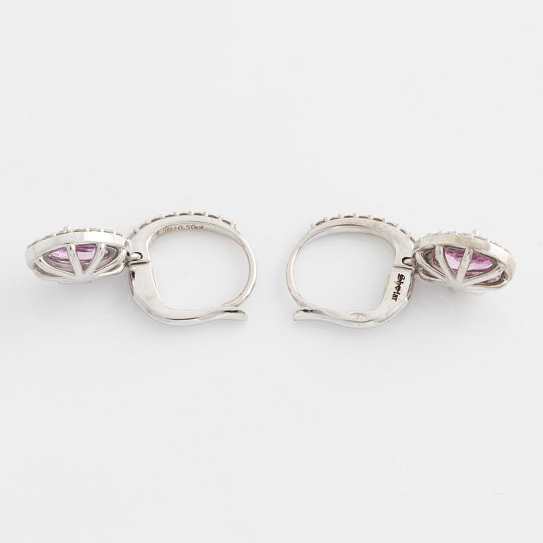 Earrings with pink sapphires and brilliant-cut diamonds.