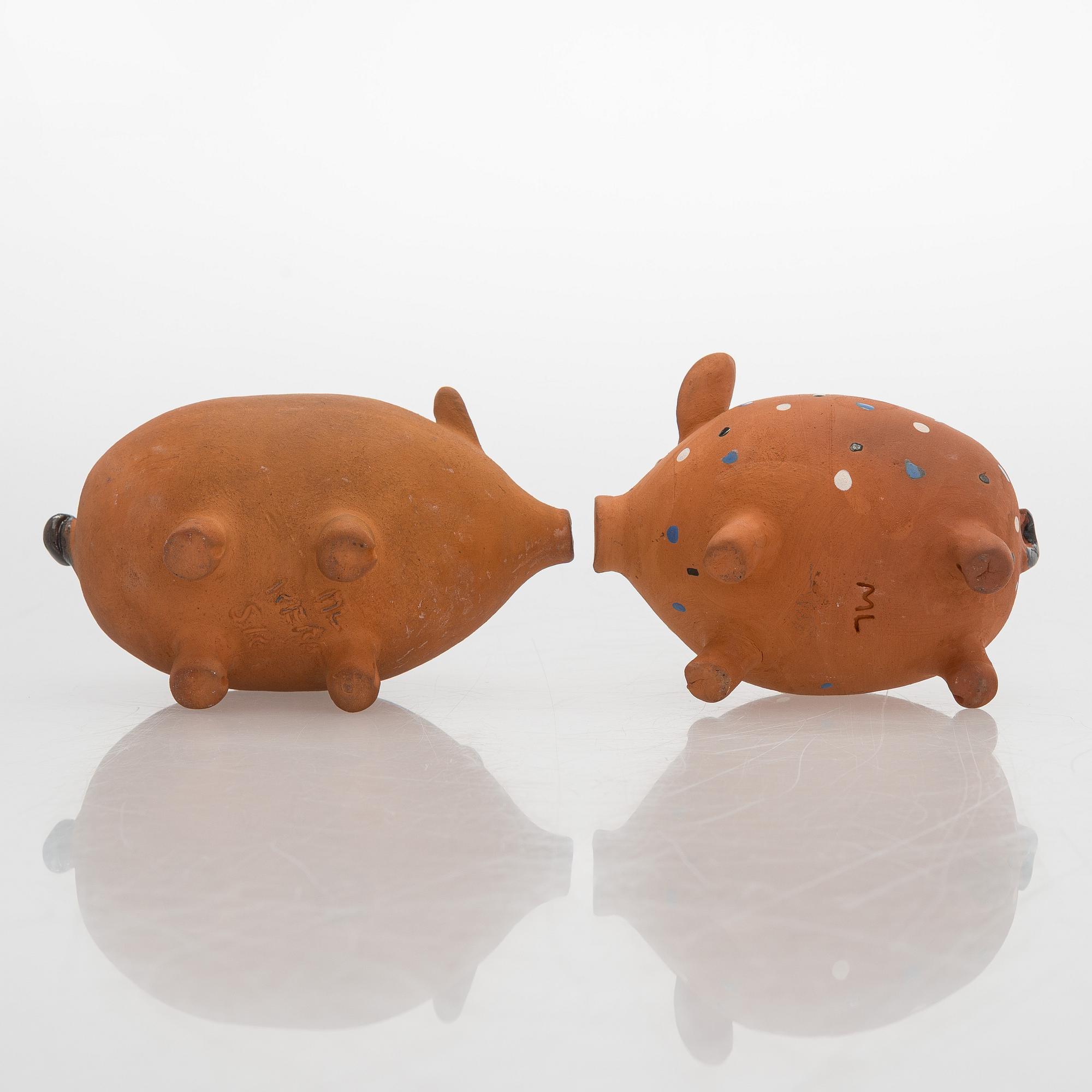 Marita Lybeck, figurines, 8 pcs, red clay, signed ML.