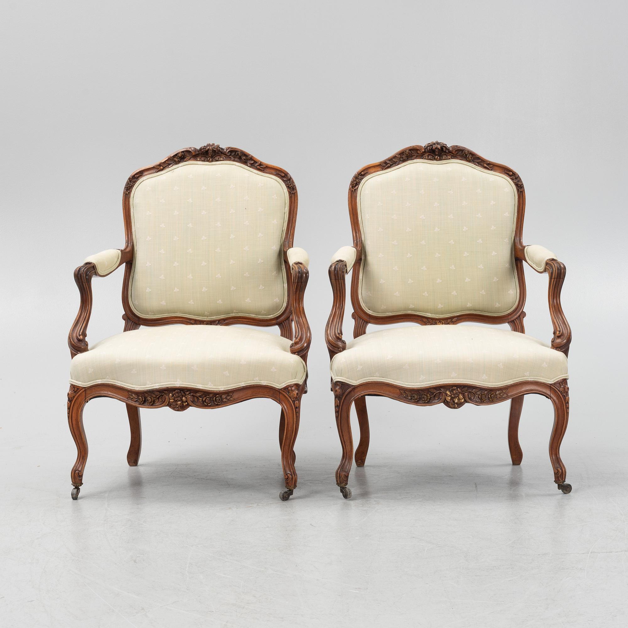 Pair of armchairs, Louis XV style, 20th century.